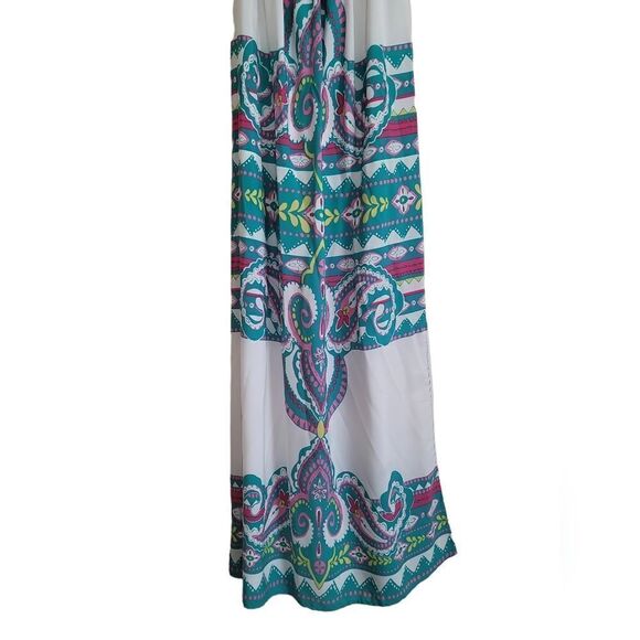 Pink Owl  Green White Multicolored  Boho  Strapless Maxi  Sz Medium - Picture 4 of 9